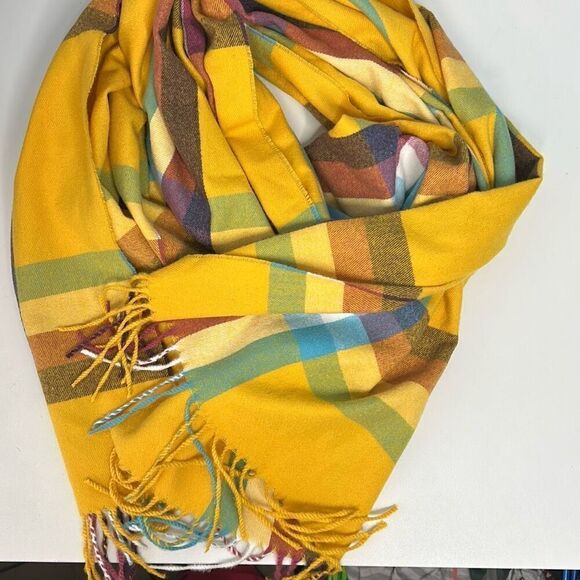 GAP Recycled Cozy Scarf Yellow Plaid Unisex - Picture 5 of 5